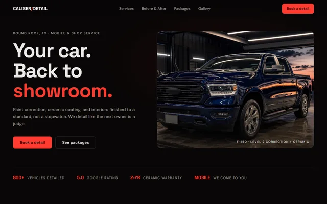Caliber Detail auto detailing website