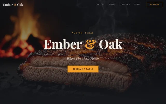 Ember & Oak restaurant website