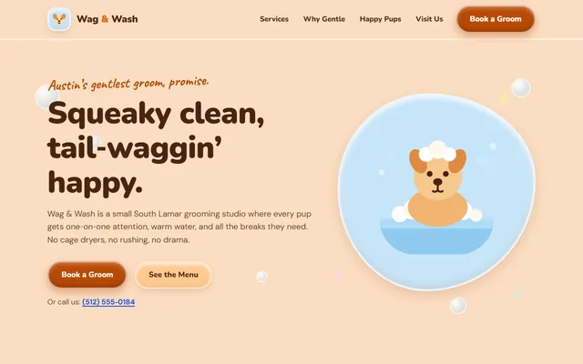 Wag & Wash dog grooming website